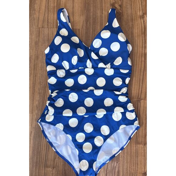 Boden Talamanca One Piece Swimsuit Bathing Suit Polka Dot Blue White Size 10‎ - Picture 1 of 5